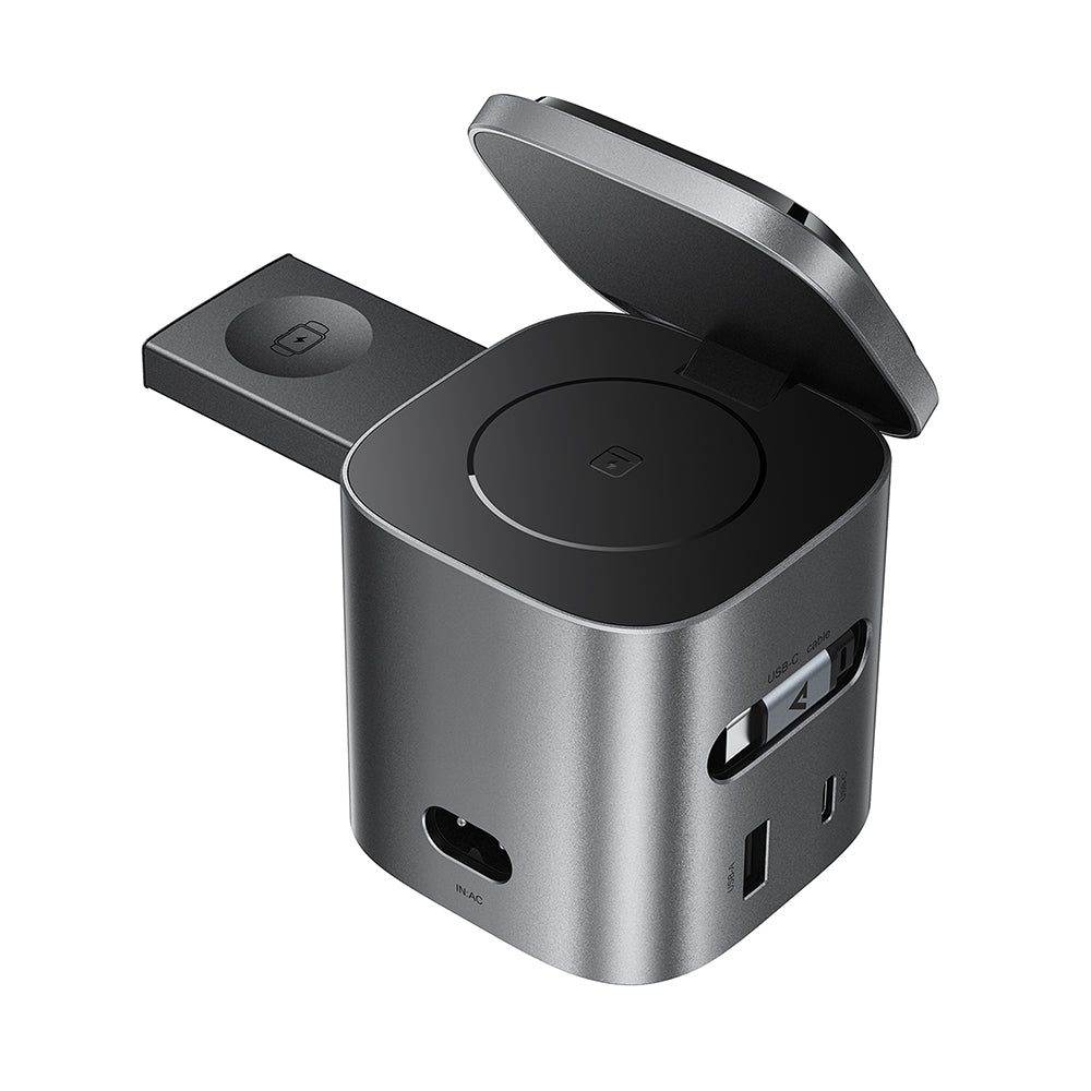 Opladerstation med USB-C kabel Acefast Z9 QI 6in1, 80W, 1 x USB-C - 1 x USB-A, Sort