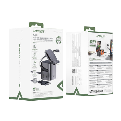 Opladerstation med USB-C kabel Acefast Z9 QI 6in1, 80W, 1 x USB-C - 1 x USB-A, Sort