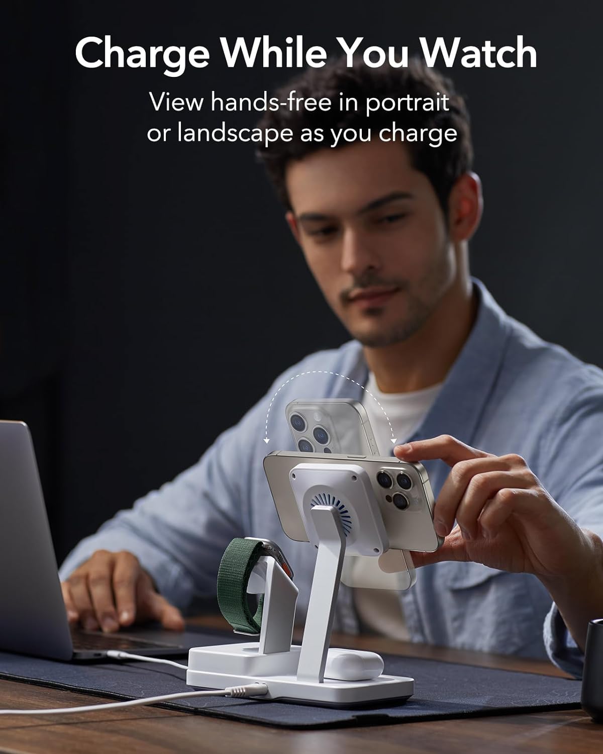 Opladerstation ESR CryoBoost QI 6in1, 100W, 2 x USB-A - 1 x USB-C, Hvid