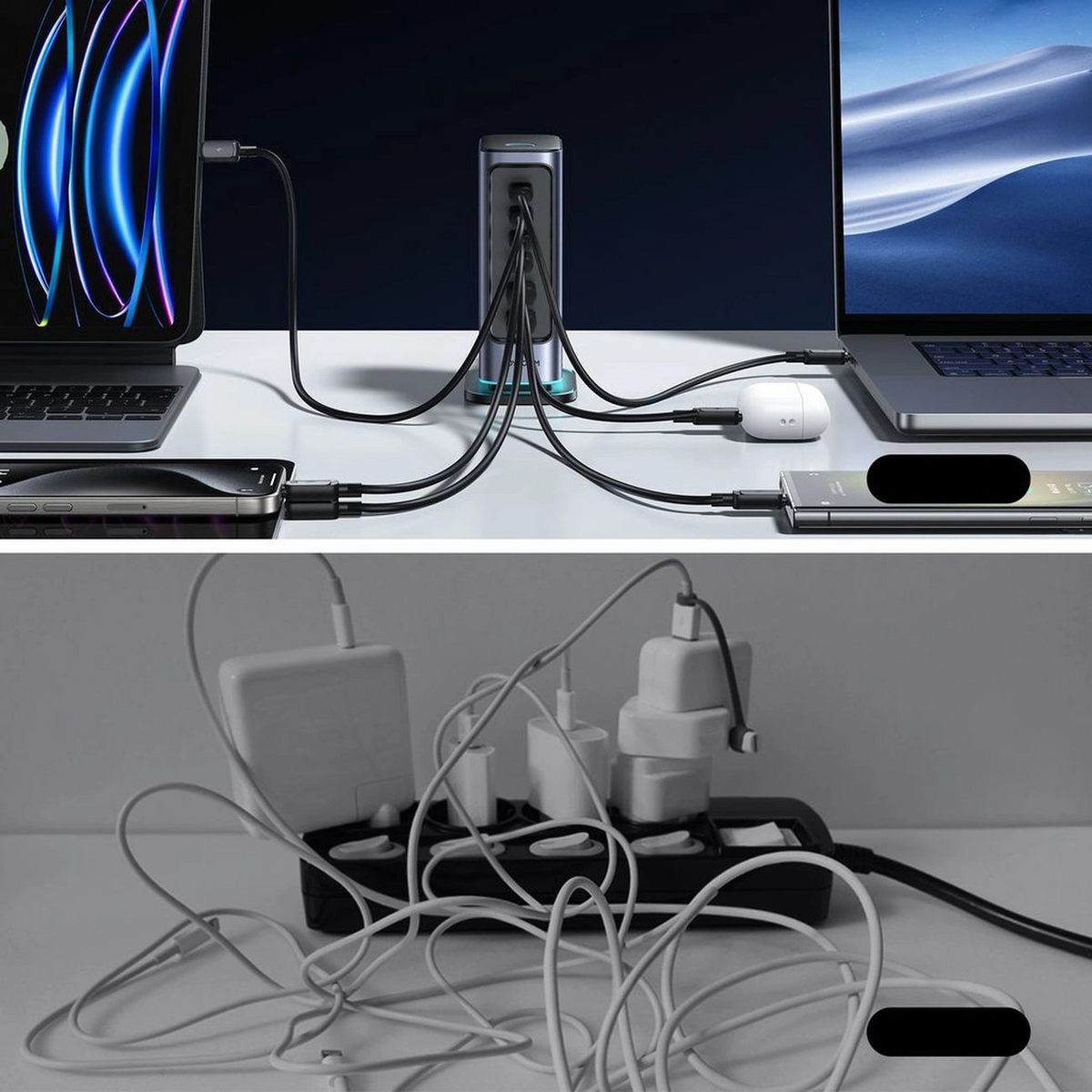 Joyroom JR-TCM02 UK Stationoplader, 65W, 3,25A, 2 x USB-A - 4 x USB-C, Grå