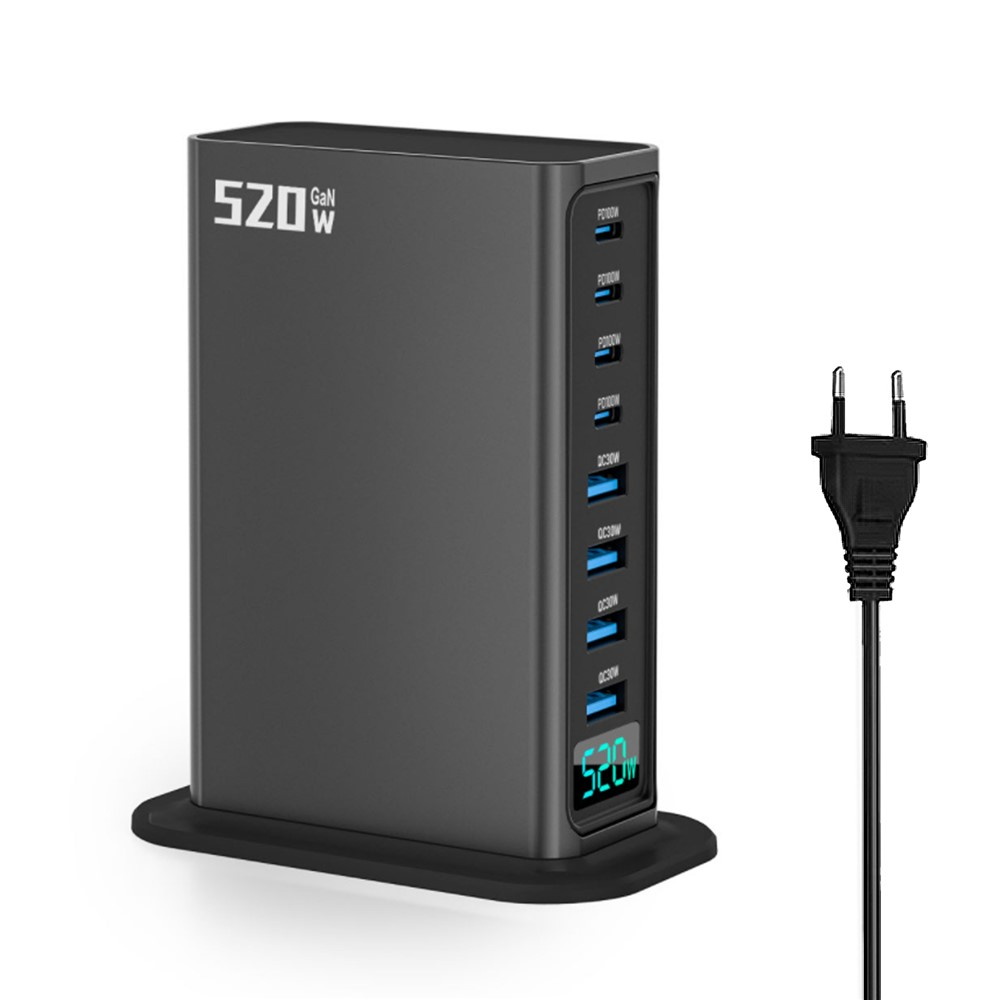 OEM Station Oplader, 520W, 5A, 4 x USB-A - 4 x USB-C, Grå