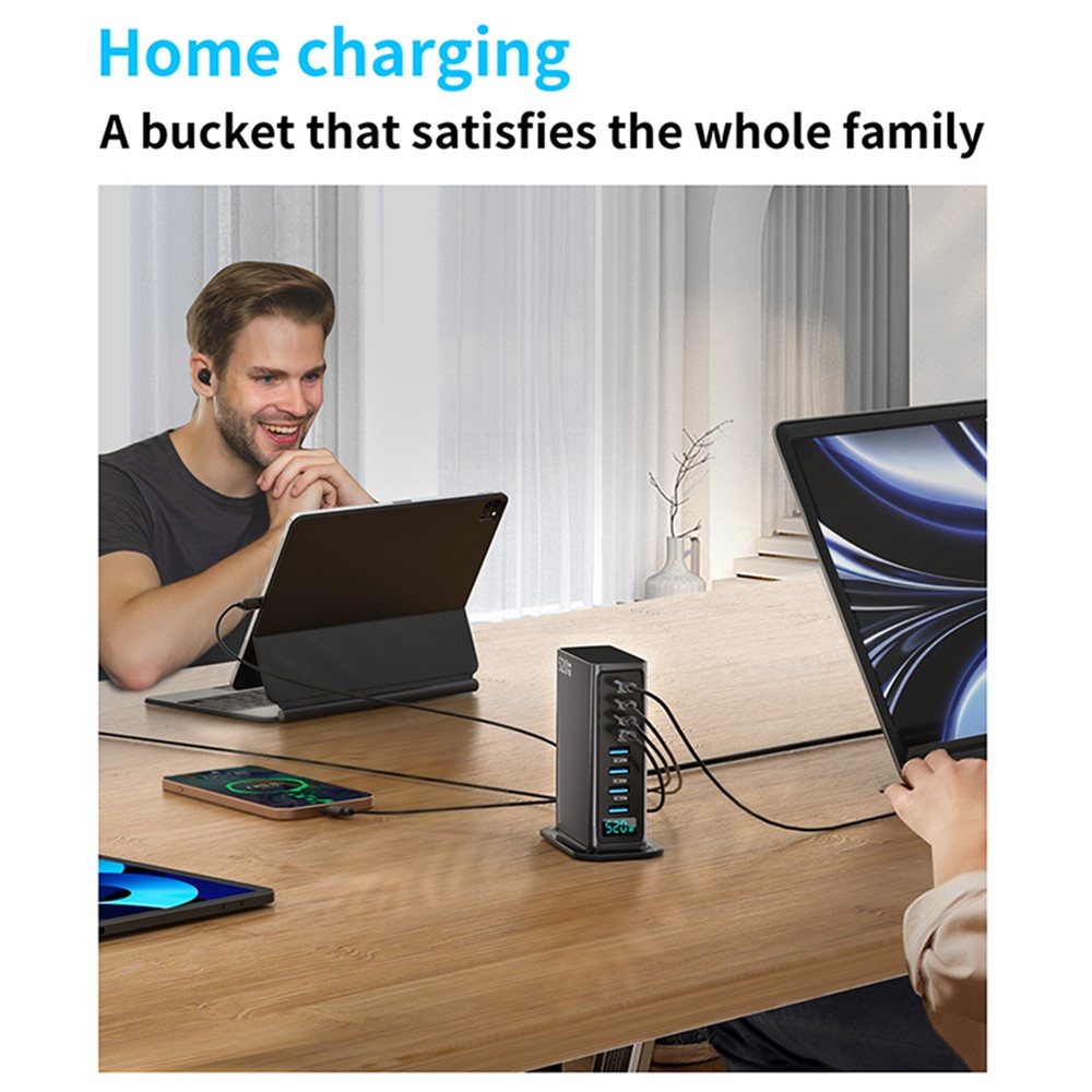 OEM Station Oplader, 520W, 5A, 4 x USB-A - 4 x USB-C, Grå