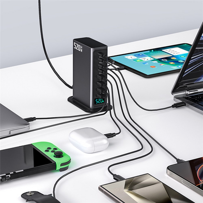 OEM Station Oplader, 520W, 5A, 4 x USB-A - 4 x USB-C, Grå
