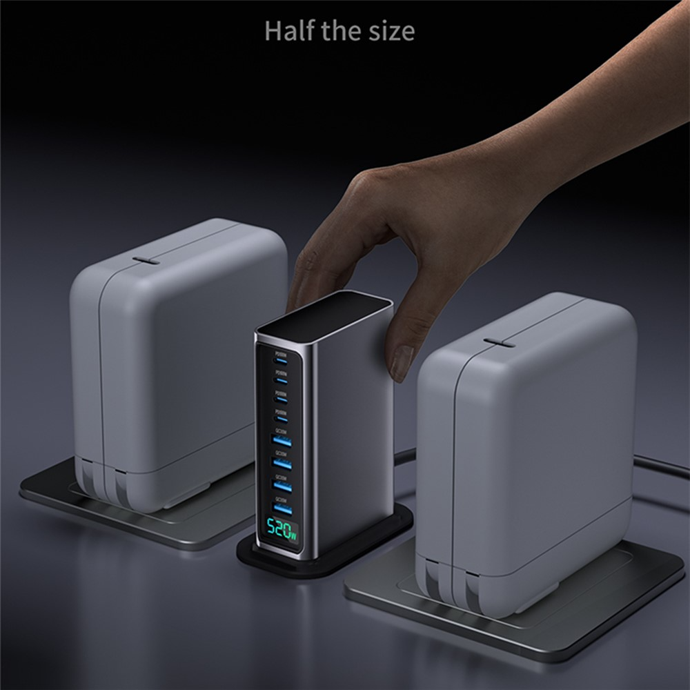 OEM Station Oplader, 520W, 5A, 4 x USB-A - 4 x USB-C, Grå
