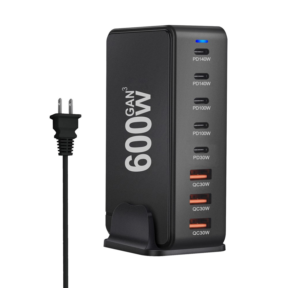 OEM Station Oplader, 600W, 4 x USB-A - 4 x USB-C, Sort