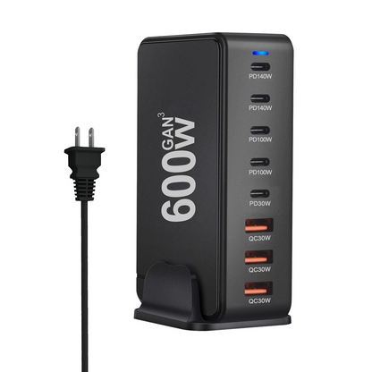 OEM Station Oplader, 600W, 4 x USB-A - 4 x USB-C, Sort
