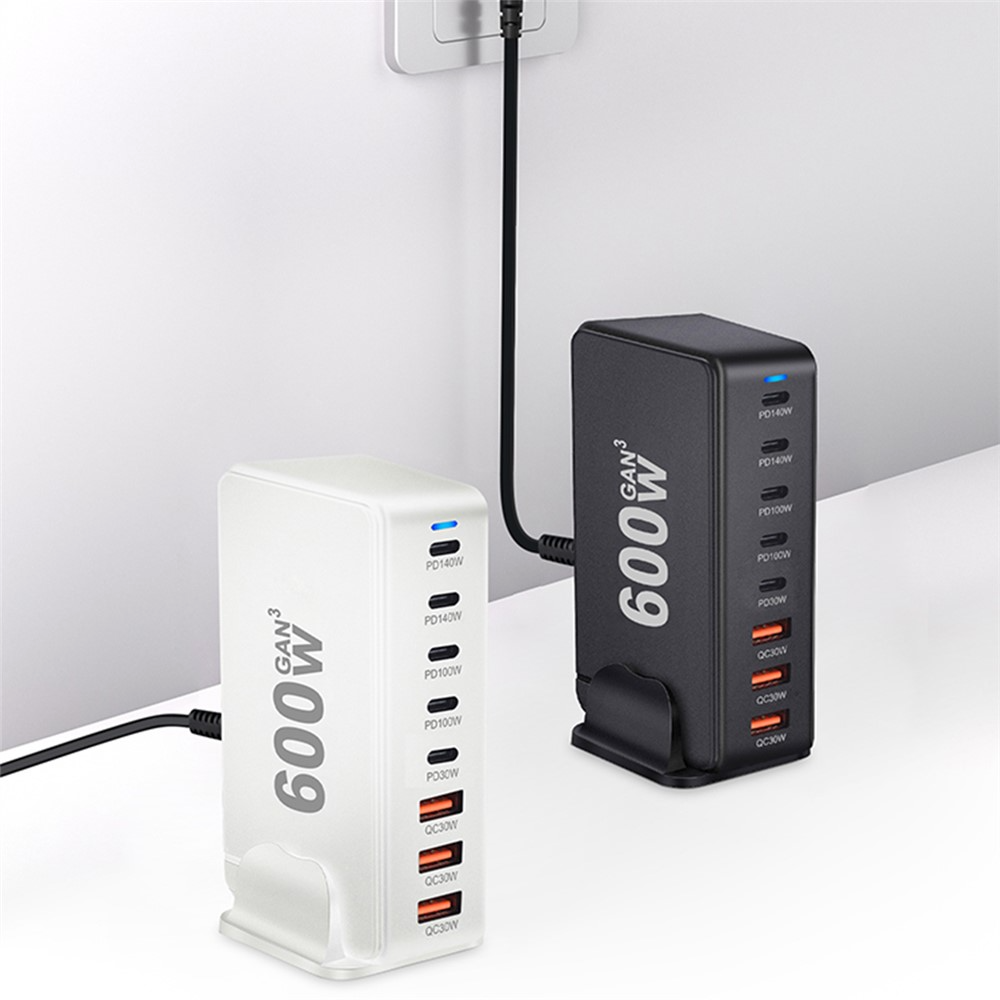 OEM Station Oplader, 600W, 4 x USB-A - 4 x USB-C, Sort