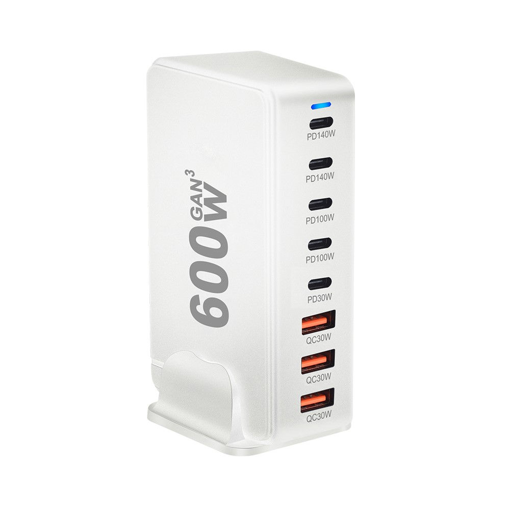 OEM Station Oplader, 600W, 4 x USB-A - 4 x USB-C, Hvid