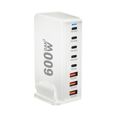 OEM Station Oplader, 600W, 4 x USB-A - 4 x USB-C, Hvid