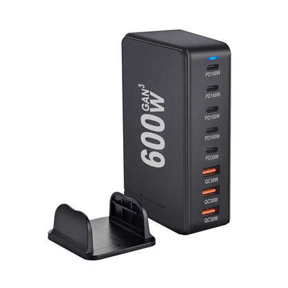 OEM Station Oplader, 600W, 4 x USB-A - 4 x USB-C, Sort