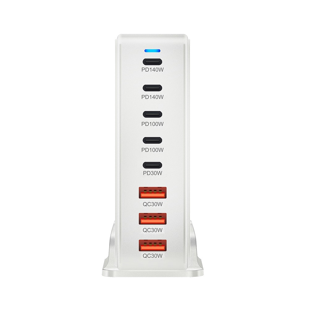 OEM Station Oplader, 600W, 4 x USB-A - 4 x USB-C, Hvid
