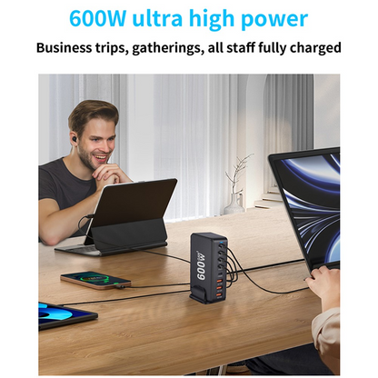 OEM Station Oplader, 600W, 4 x USB-A - 4 x USB-C, Hvid