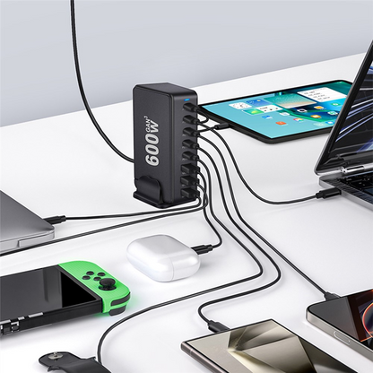 OEM Station Oplader, 600W, 4 x USB-A - 4 x USB-C, Sort