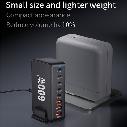OEM Station Oplader, 600W, 4 x USB-A - 4 x USB-C, Hvid