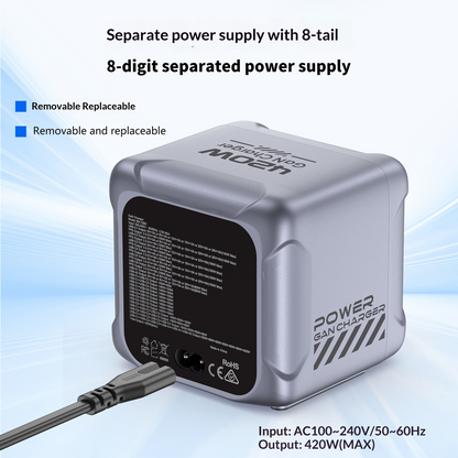 OEM BK-126D Stationoplader, 140W, 5A, 2 x USB-A - 6 x USB-C, Grå