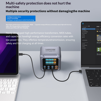 OEM BK-126D Stationoplader, 140W, 5A, 2 x USB-A - 6 x USB-C, Grå