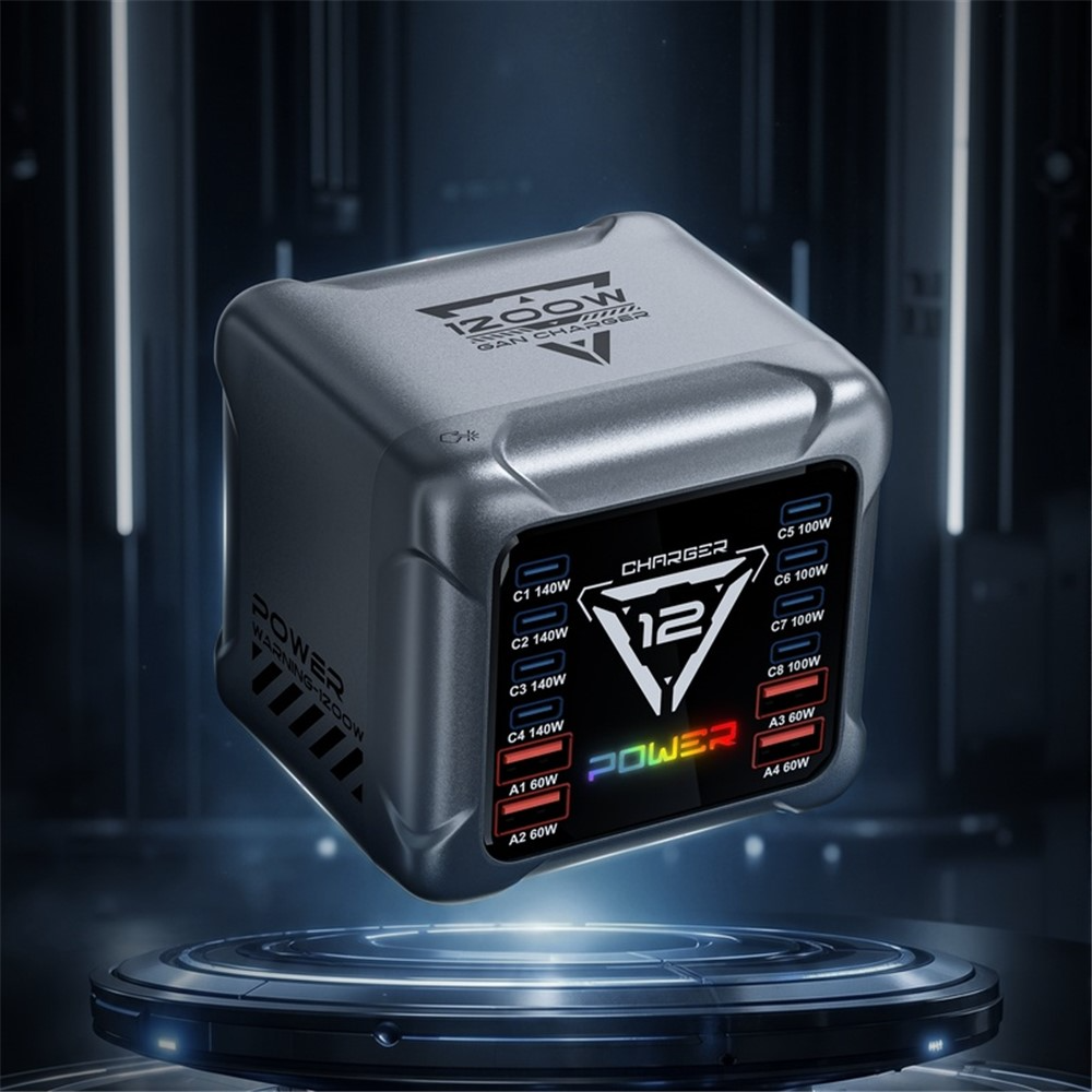 Oplader Station OEM BK-127D, 280W, 5A, 4 x USB-A - 8 x USB-C, Grå