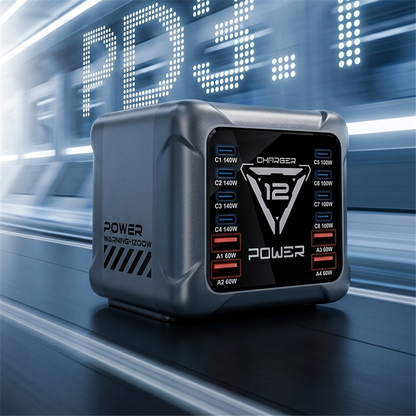 Oplader Station OEM BK-127D, 280W, 5A, 4 x USB-A - 8 x USB-C, Grå