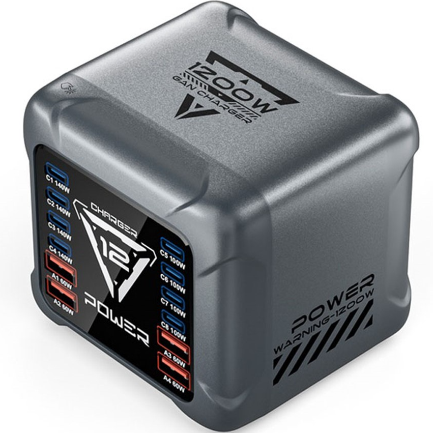 Oplader Station OEM BK-127D, 280W, 5A, 4 x USB-A - 8 x USB-C, Grå
