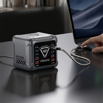 Oplader Station OEM BK-127D, 280W, 5A, 4 x USB-A - 8 x USB-C, Grå