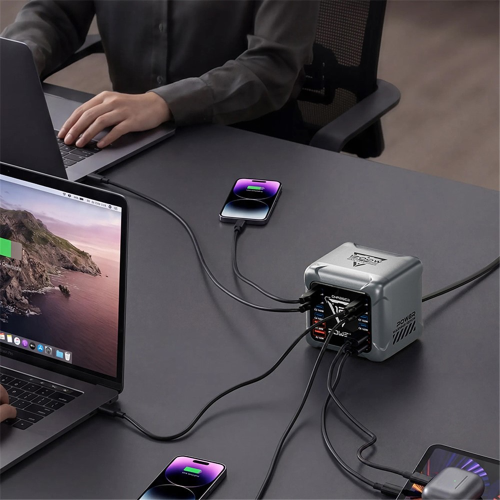 Oplader Station OEM BK-127D, 280W, 5A, 4 x USB-A - 8 x USB-C, Grå