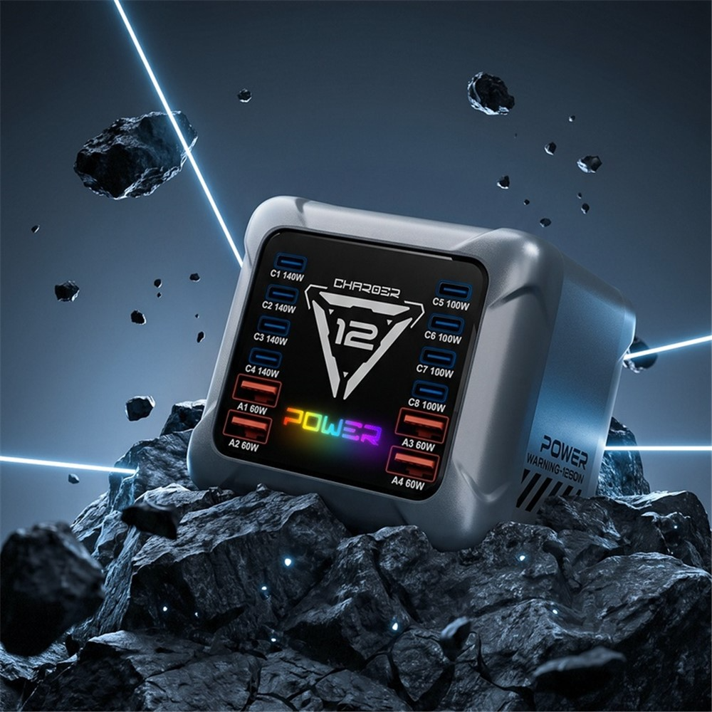 Oplader Station OEM BK-127D, 280W, 5A, 4 x USB-A - 8 x USB-C, Grå
