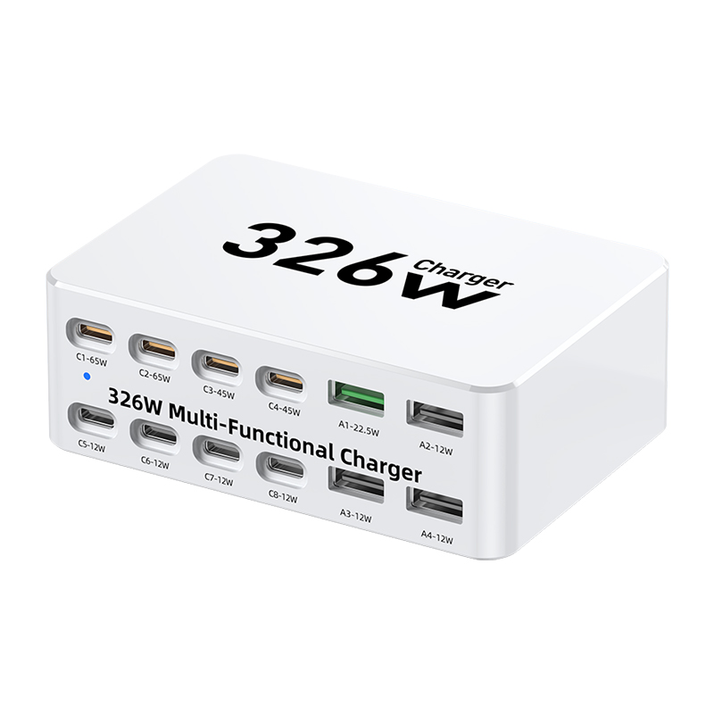 OEM WLX-818E Stationoplader, 326W, 3,25A, 4 x USB-A - 8 x USB-C, Hvid