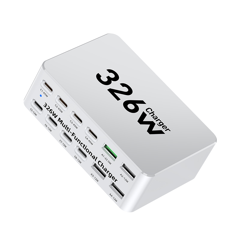 OEM WLX-818E Stationoplader, 326W, 3,25A, 4 x USB-A - 8 x USB-C, Hvid