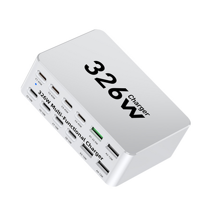 OEM WLX-818E Stationoplader, 326W, 3,25A, 4 x USB-A - 8 x USB-C, Hvid