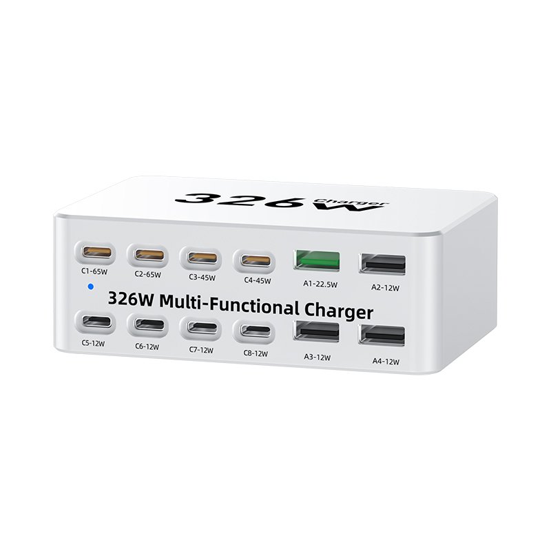 OEM WLX-818E Stationoplader, 326W, 3,25A, 4 x USB-A - 8 x USB-C, Hvid