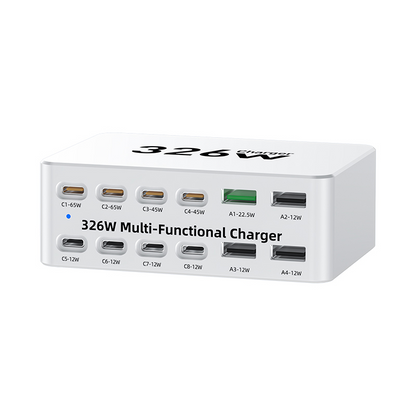 OEM WLX-818E Stationoplader, 326W, 3,25A, 4 x USB-A - 8 x USB-C, Hvid