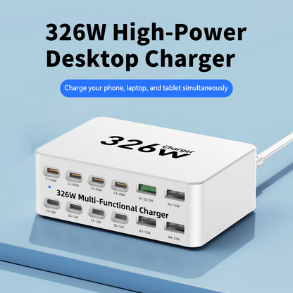 OEM WLX-818E Stationoplader, 326W, 3,25A, 4 x USB-A - 8 x USB-C, Hvid