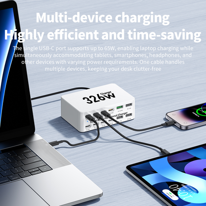 OEM WLX-818E Stationoplader, 326W, 3,25A, 4 x USB-A - 8 x USB-C, Hvid