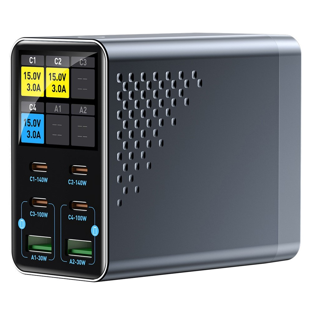 OEM WLX-G3 Stationoplader, 140W, 5A, 2 x USB-A - 4 x USB-C, Grå