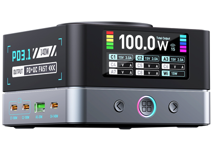 OEM WLX-R8A QI Stationoplader, 140W, 5A, 2 x USB-A - 6 x USB-C, Grå