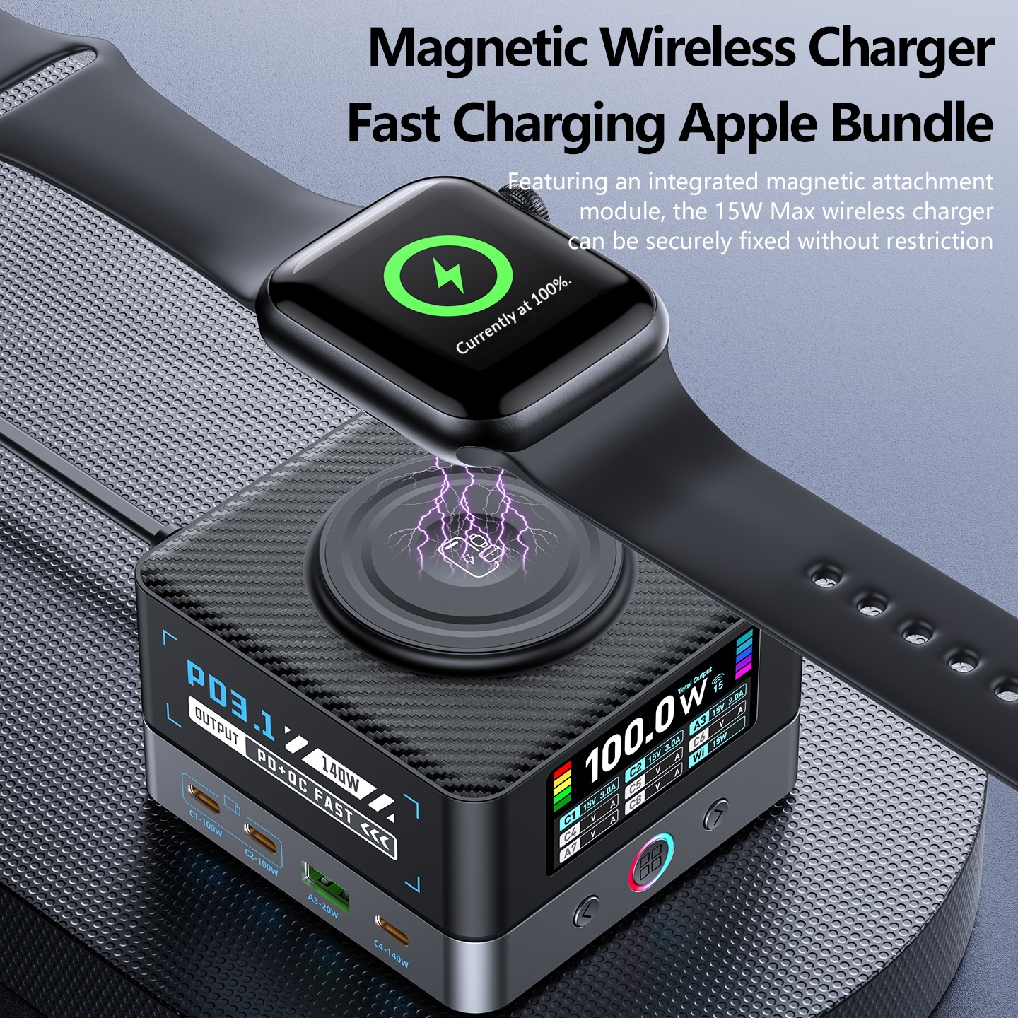 OEM WLX-R8A QI Stationoplader, 140W, 5A, 2 x USB-A - 6 x USB-C, Grå