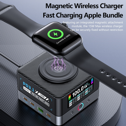 OEM WLX-R8A QI Stationoplader, 140W, 5A, 2 x USB-A - 6 x USB-C, Grå
