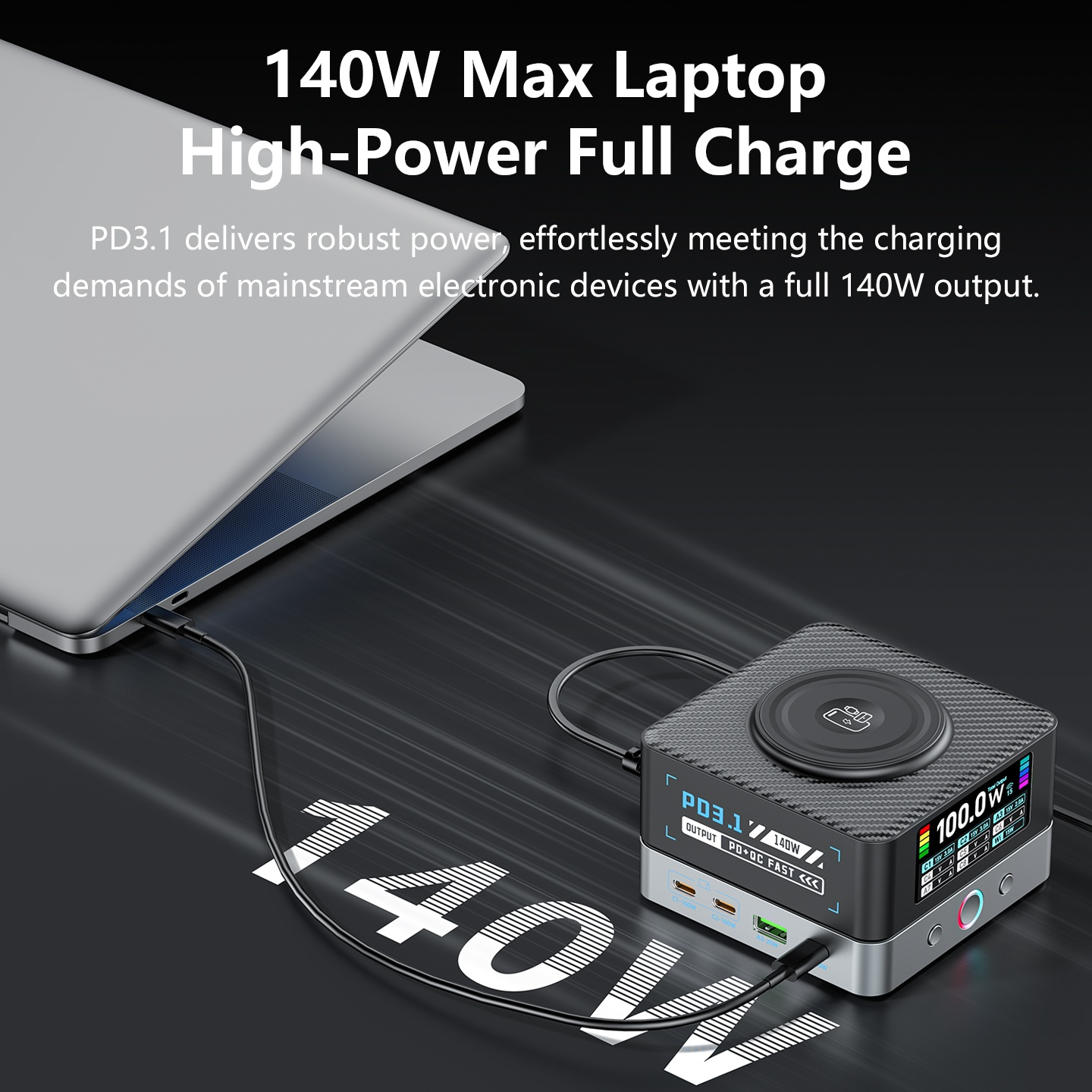 OEM WLX-R8A QI Stationoplader, 140W, 5A, 2 x USB-A - 6 x USB-C, Grå