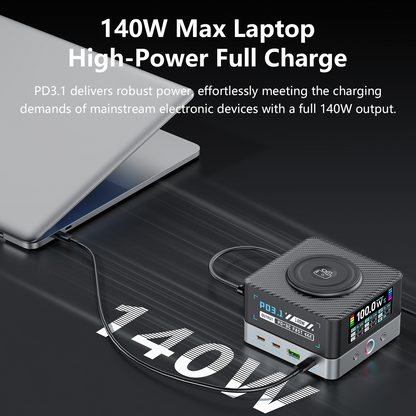 OEM WLX-R8A QI Stationoplader, 140W, 5A, 2 x USB-A - 6 x USB-C, Grå