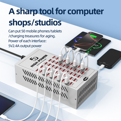 OEM WLX-T2A Stationoplader, 200W, 2.4A, 50 x USB-A, Sølv