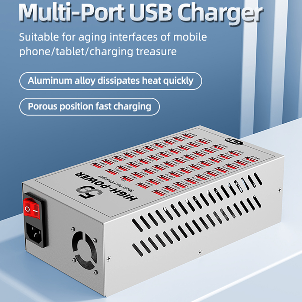 OEM WLX-T2A Stationoplader, 200W, 2.4A, 50 x USB-A, Sølv