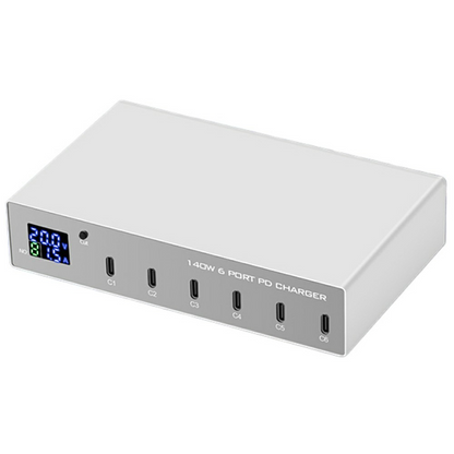 OEM WLX-X6P Station Oplader, 140W, 3A, 6 x USB-C, Sølv