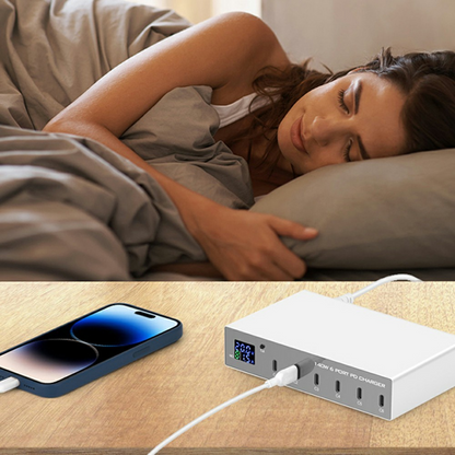 OEM WLX-X6P Station Oplader, 140W, 3A, 6 x USB-C, Sølv