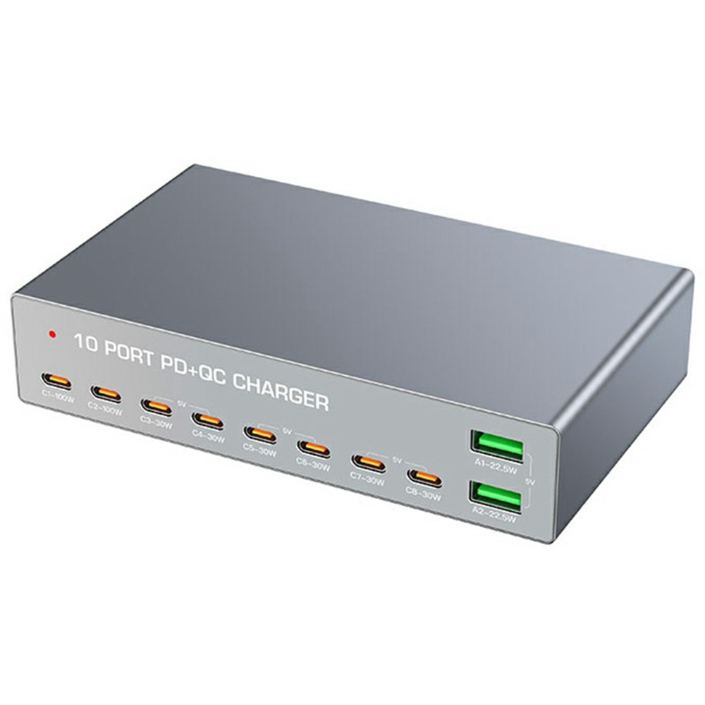 OEM WLX-X6Y Stationoplader, 140W, 5A, 2 x USB-A - 8 x USB-C, Sølv