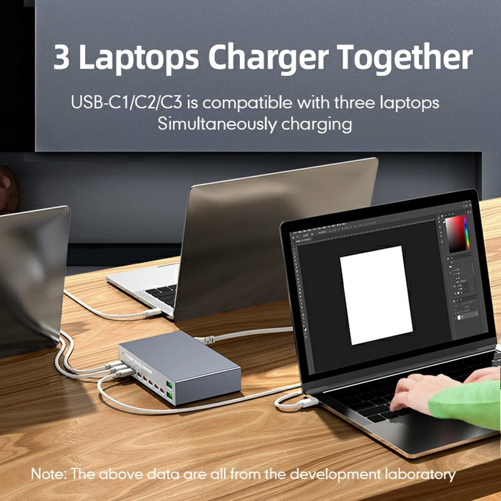 OEM WLX-X6Y Stationoplader, 140W, 5A, 2 x USB-A - 8 x USB-C, Sølv