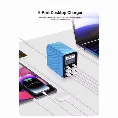 Opladerstation Relife Q4, 72W, 5A, 2 x USB-C - 4 x USB-A, Grå