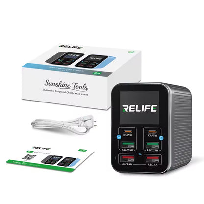 Opladerstation Relife Q4, 72W, 5A, 2 x USB-C - 4 x USB-A, Grå