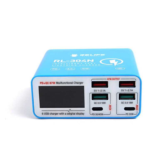 Opladerstation Relife RL-304N, 87W, 3A, 2 x USB-C - 4 x USB-A, Blå