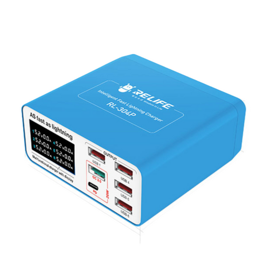 Opladerstation Relife RL-304P, 40W, 3A, 1 x USB-C - 5 x USB-A, Blå