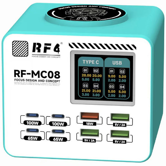 Oplader til RF4 RF-MC08 station, 150W, 5A, 4 x USB-A - 4 x USB-C, Turkis